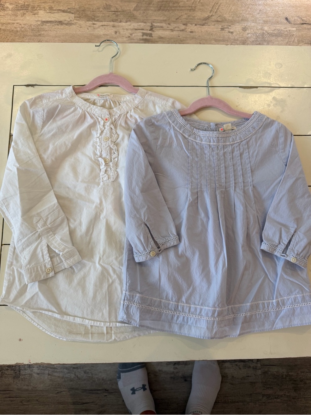 Two J. Crew Girls Sz 7 tunic blouses white light blue
